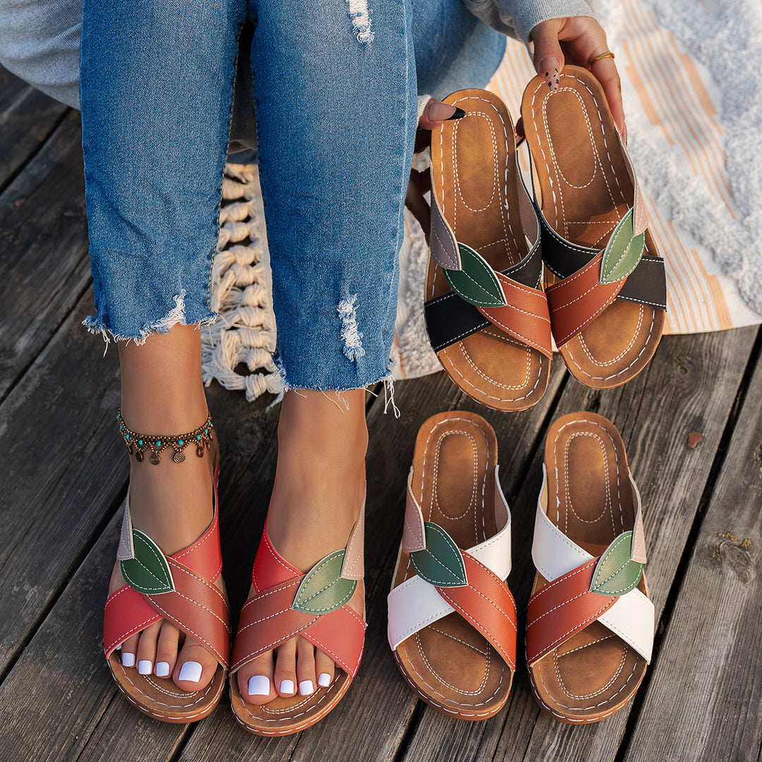 Damen Bequeme Sandalen mit kreativem Blattdesign und gepolsterter Innensohle Drune