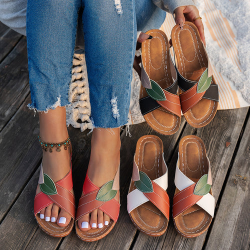 Damen Bequeme Sandalen mit kreativem Blattdesign und gepolsterter Innensohle Drune