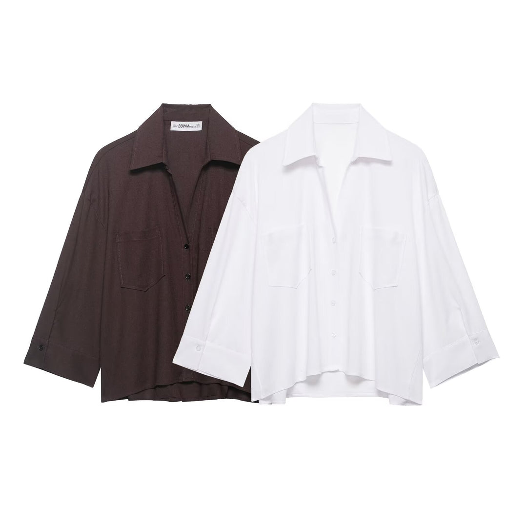 Damen Oversize-Hemdbluse mit feinem Streifenmuster, Brusttaschen und High-Low-Saum Drune