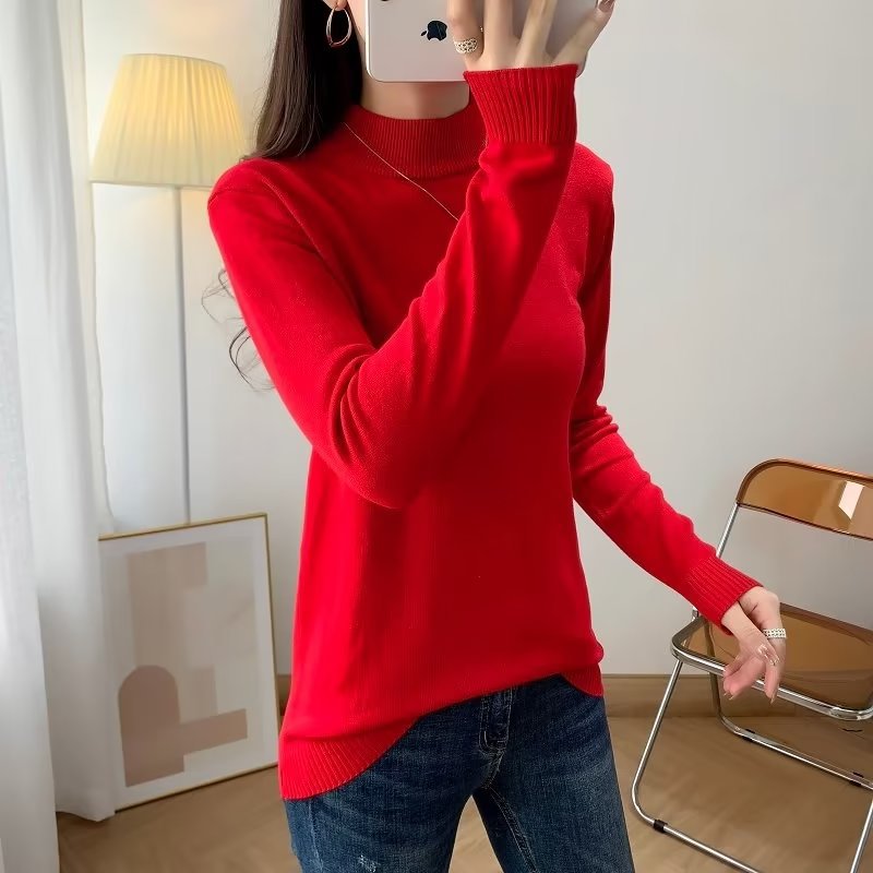 Damen Feiner Langarm-Feinstrickpullover mit schmalem Stehkragen und gerippten Bündchen Drune