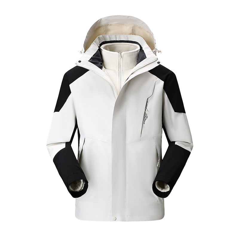 Damen zweilagige Outdoorjacke mit abnehmbarer Fleece-Innenjacke und verstellbarer Kapuze Drune