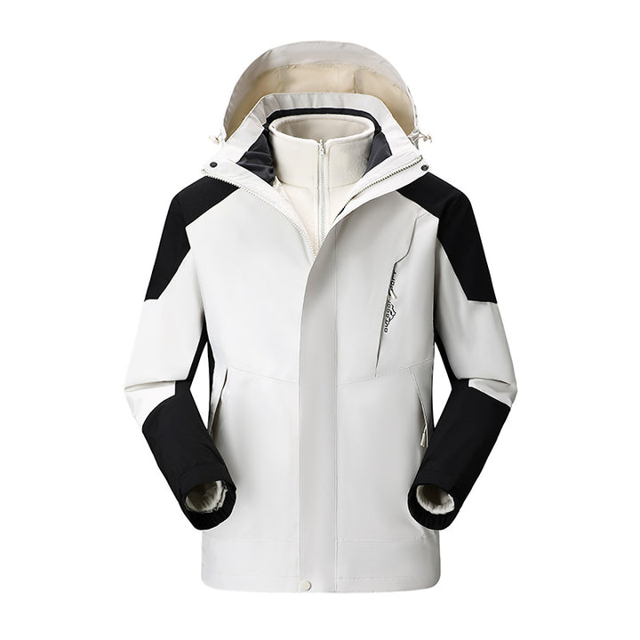 Damen zweilagige Outdoorjacke mit abnehmbarer Fleece-Innenjacke und verstellbarer Kapuze Drune