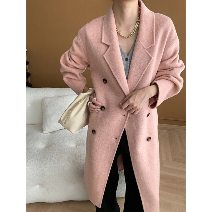 Damen eleganter Wollmantel mit doppelt-knopf Detail und weitem Schnitt Drune