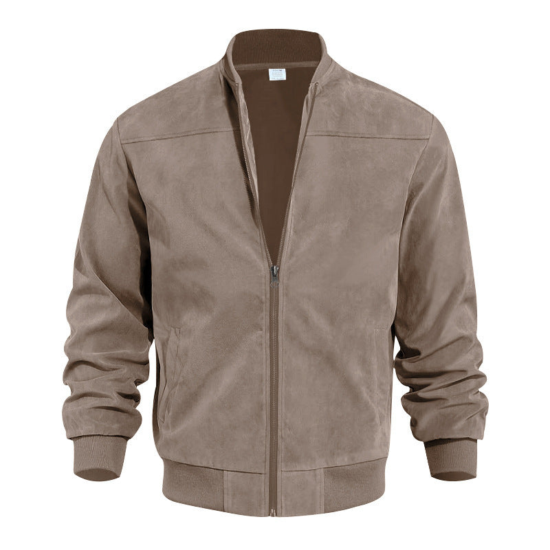 Herren nan Veloursimitation Blouson mit Stehkragen, elastischen Rippbündchen und verdecktem Reißverschluss Drune