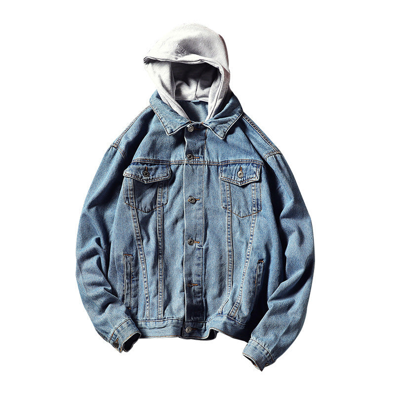 Herren Lässige Denimjacke mit integrierter Kapuze Drune