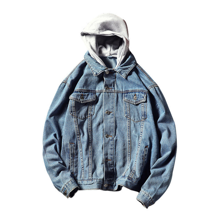 Herren Lässige Denimjacke mit integrierter Kapuze Drune