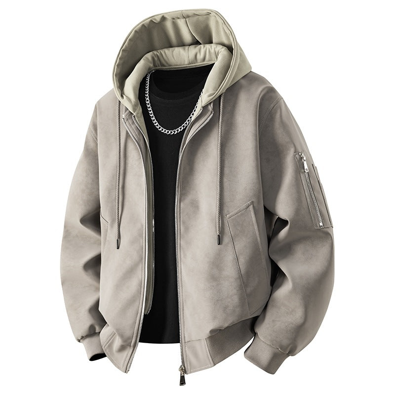 Herren Velours-Imitat Übergangsjacke im Bomberstil mit Stehkragen, Druckknopfleiste & elastischen Bündchen Drune