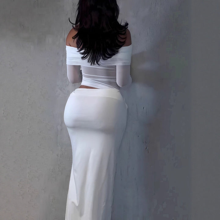 Damen Maxi-Kleid mit schulterfreiem Design und eleganter Drapierung Drune