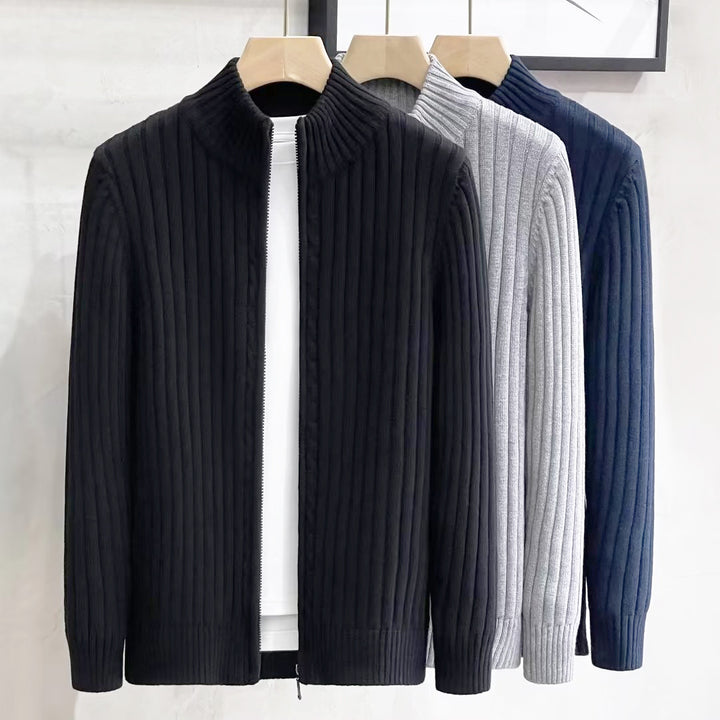 Herren Modischer Grobstrick Cardigan mit Stehkragen Drune