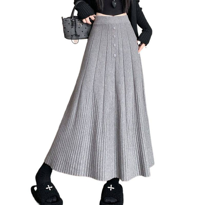 Damen Eleganter Maxirock mit feinem Faltenwurf und Knopfdetails Drune