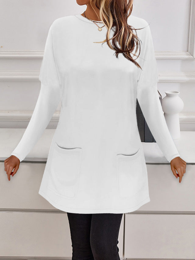 Damen Longline Feinstrick-Tunika mit Rundhalsausschnitt und aufgesetzten Taschen Drune
