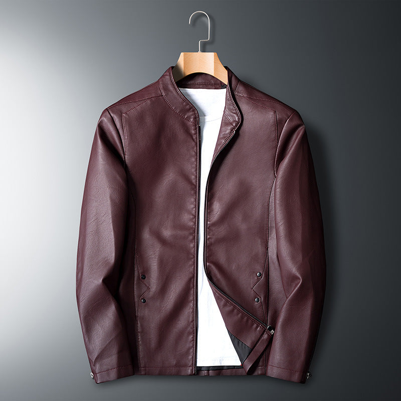 Herren Modische Kunstlederjacke mit Steppdetails Drune