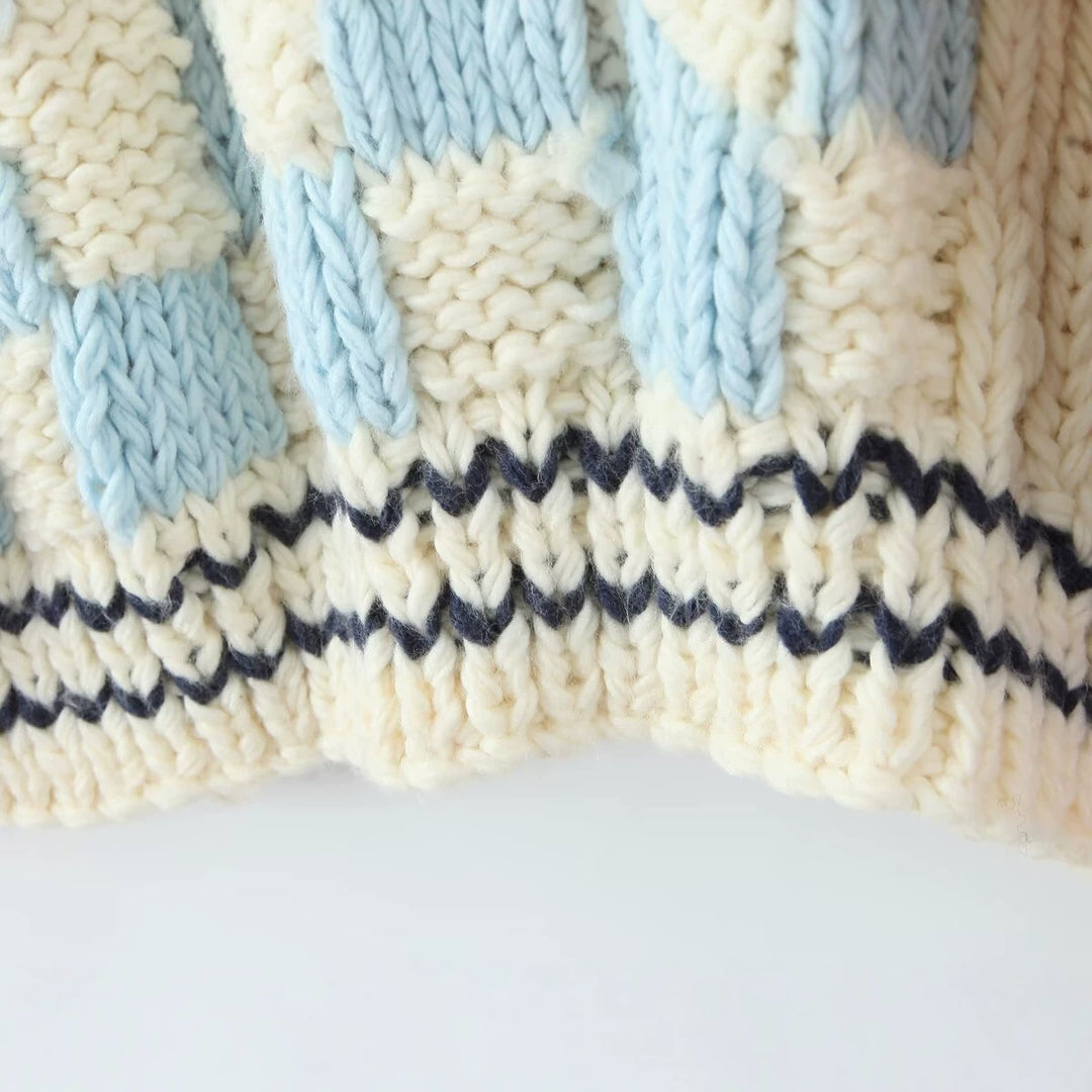 Damen Grobgestrickte Boho-Cardigan mit Häkelpatchwork Drune