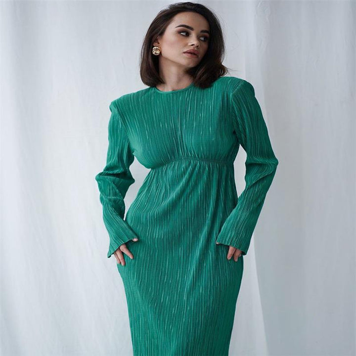 Damen elegantes Maxikleid mit raffinierten Ärmeln und feinem Rippdesign Drune