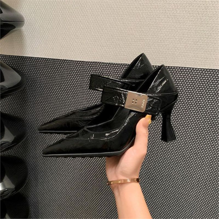 Damen Spitz zulaufende Mary-Jane‑Pumps mit breitem Riemen und geformtem Kitten‑Absatz Drune