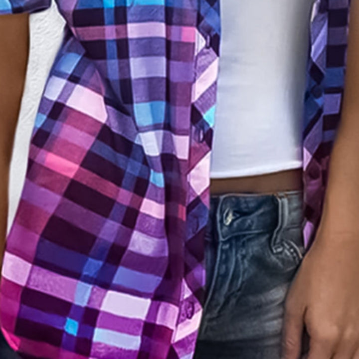 Damen nan lang geschnittenes Karoshirt mit aufgesetzten Brusttaschen und legerer Sommerpassform Drune