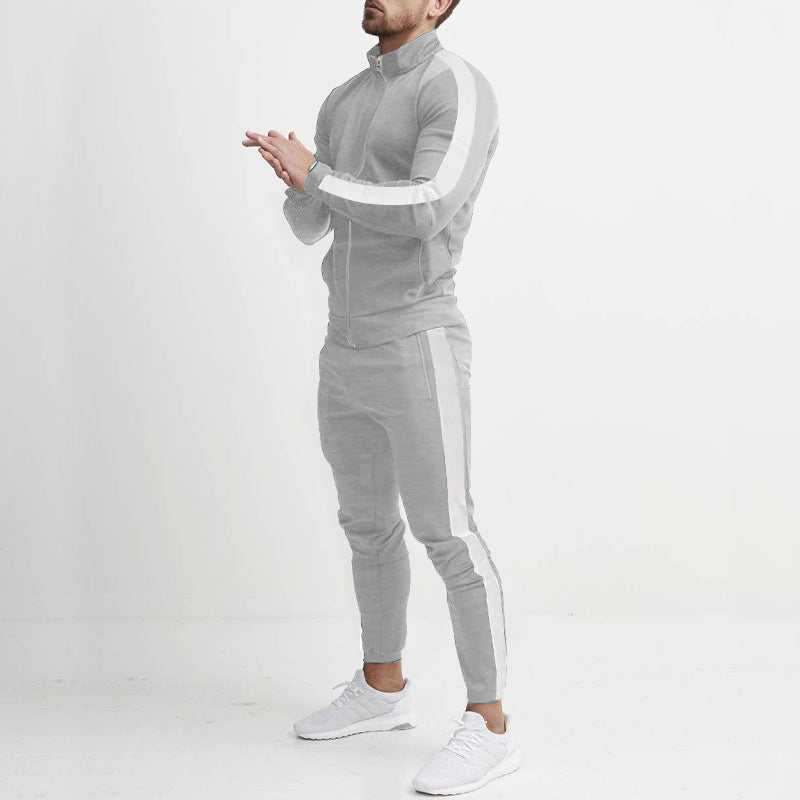 Herren Sportlicher Tapered-Trainingsanzug im Retro-Streifen-Look mit Stehkragen Drune