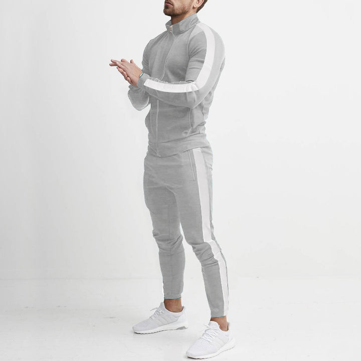 Herren Sportlicher Tapered-Trainingsanzug im Retro-Streifen-Look mit Stehkragen Drune