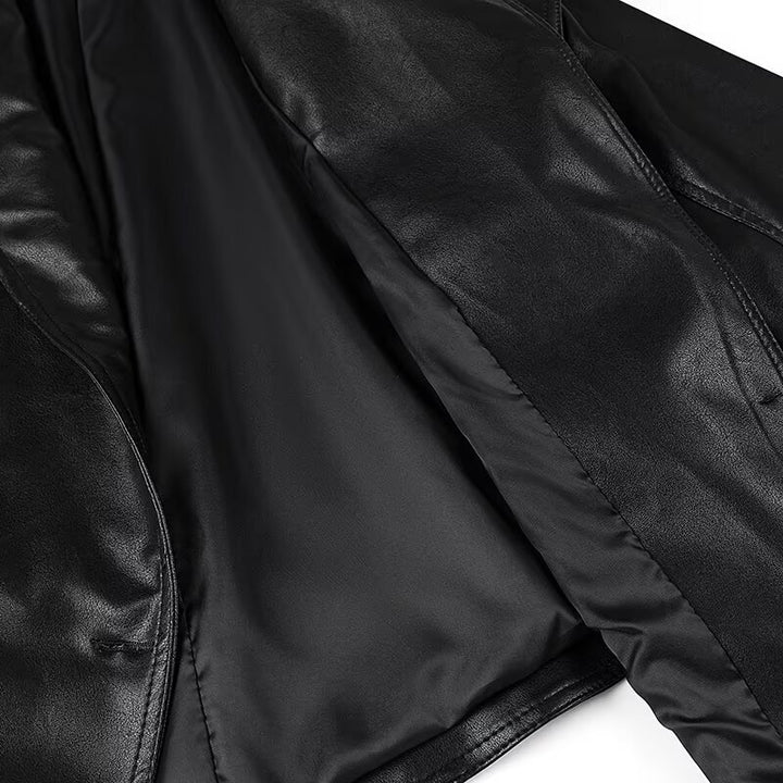 Damen nan taillierte Kunstlederjacke mit Schalkragen, Schnürdetail an den Schultern und Bindegürtel Drune