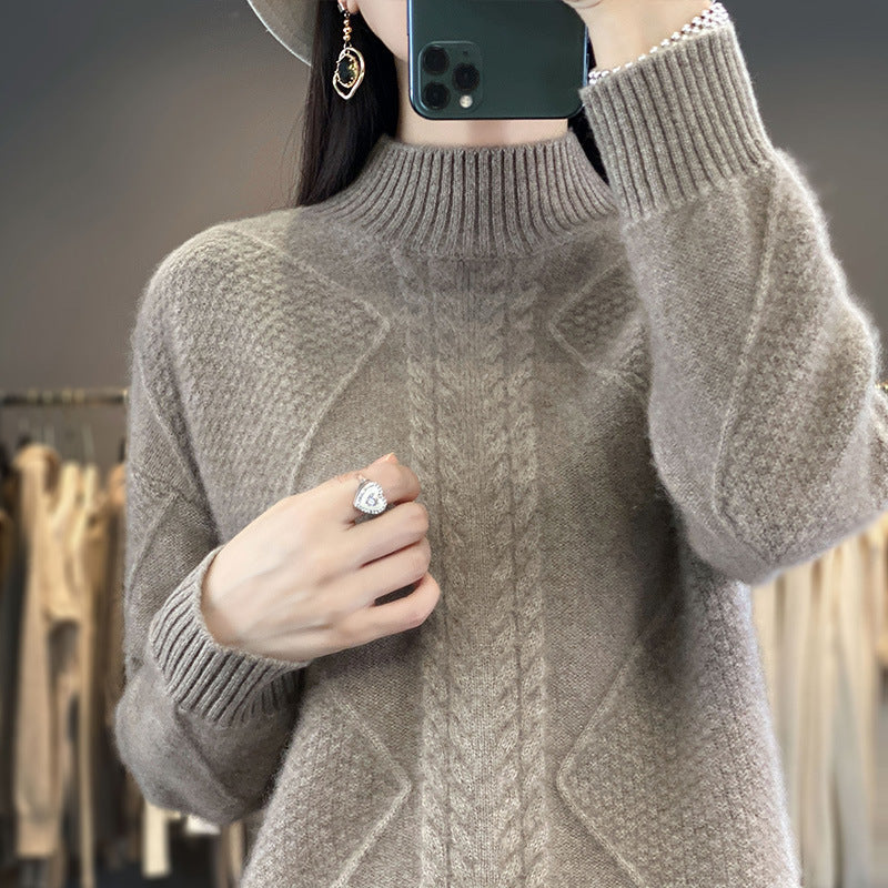 Damen Weicher Zopfstrick-Mockneckpullover mit Strukturpatches und flauschiger Mohair-Optik Drune
