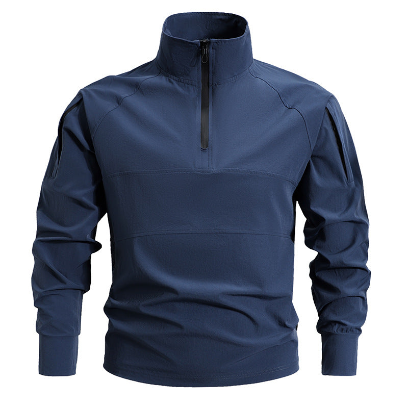 Herren nan taktischer Halfzip-Softshellpullover mit Ärmeltaschen und hohem Kragen Drune