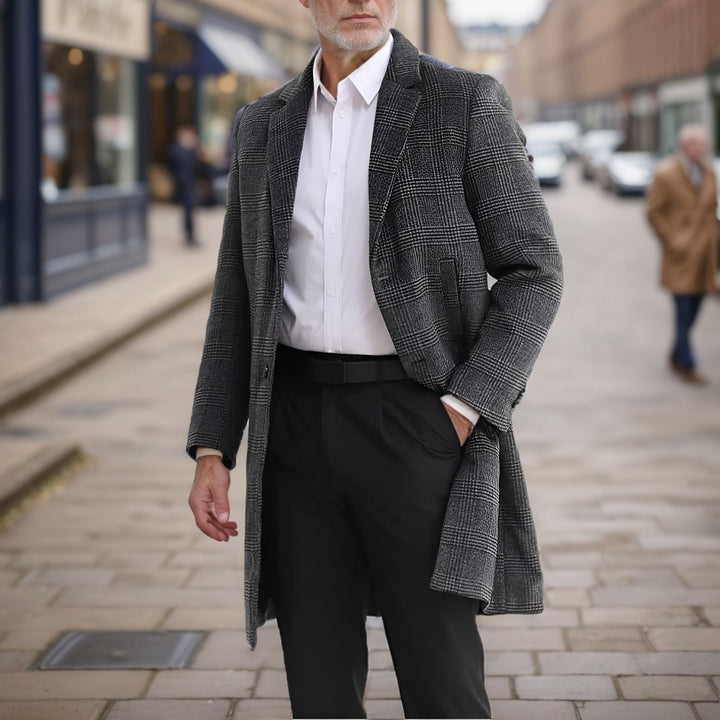 Herren eleganter Karomantel aus hochwertigem Material Drune