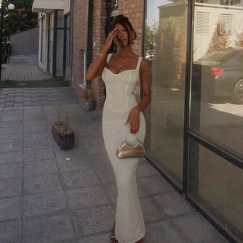 Damen elegantes langes Kleid mit taillierter Silhouette und verführerischem Bustier Drune