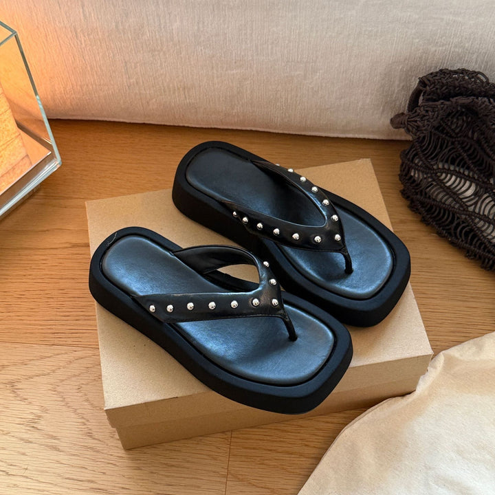 Damen modische Zehentrenner-Sandalen mit luxuriösem Nieten-Detail Drune