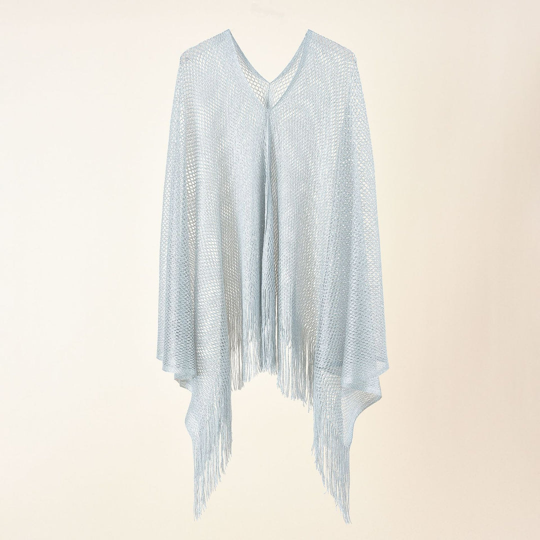Damen Feinstrick-Mesh-Stola mit Metallic-Glanz und langen Fransen Drune