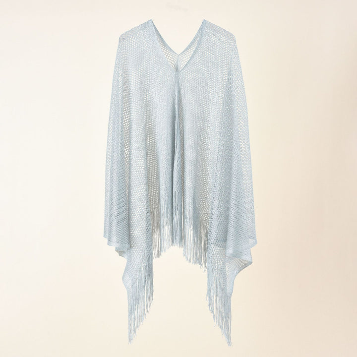 Damen Feinstrick-Mesh-Stola mit Metallic-Glanz und langen Fransen Drune