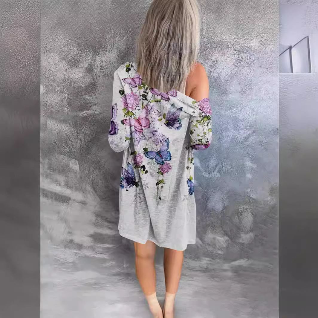 Damen längerer Blusenjacke mit floralem Muster Drune
