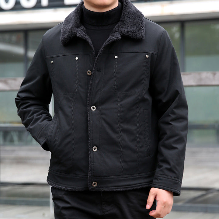 Herren Kurzjacke mit Teddyfutter und Umlegekragen, winddichte Übergangsjacke Drune