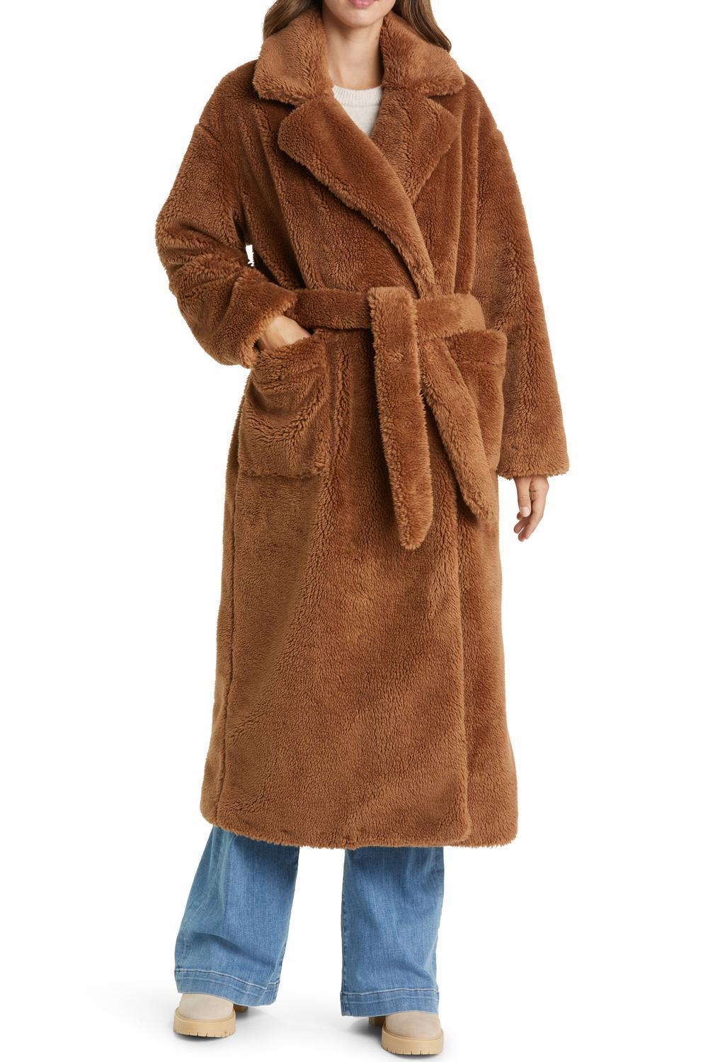 Damen Lange Kuschel-Bademantel mit Gürtel und Taschen Drune
