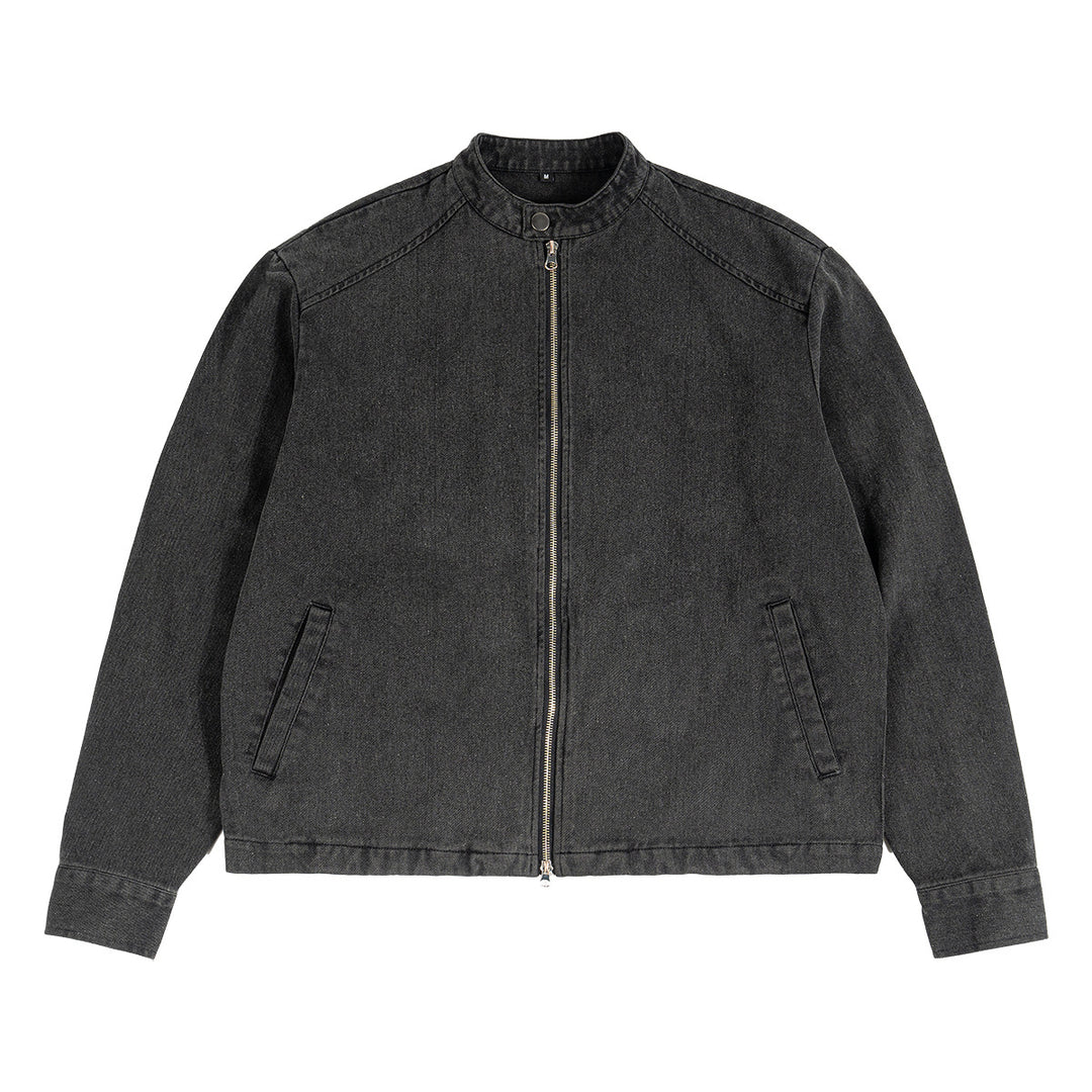 Herren Boxy Denimjacke mit Stehkragen und Zweiwege-Reißverschluss Drune