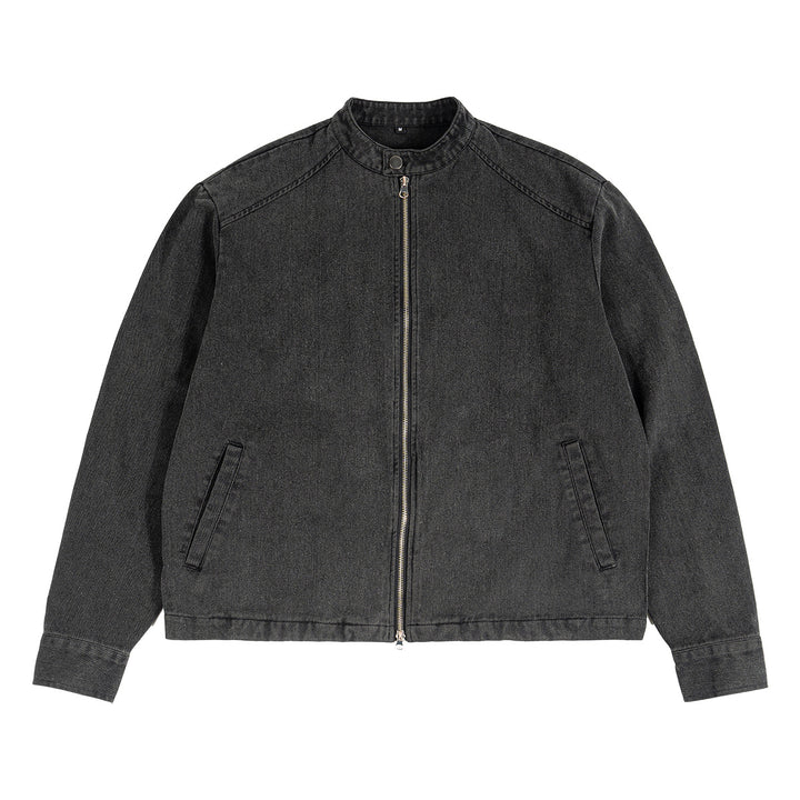 Herren Boxy Denimjacke mit Stehkragen und Zweiwege-Reißverschluss Drune