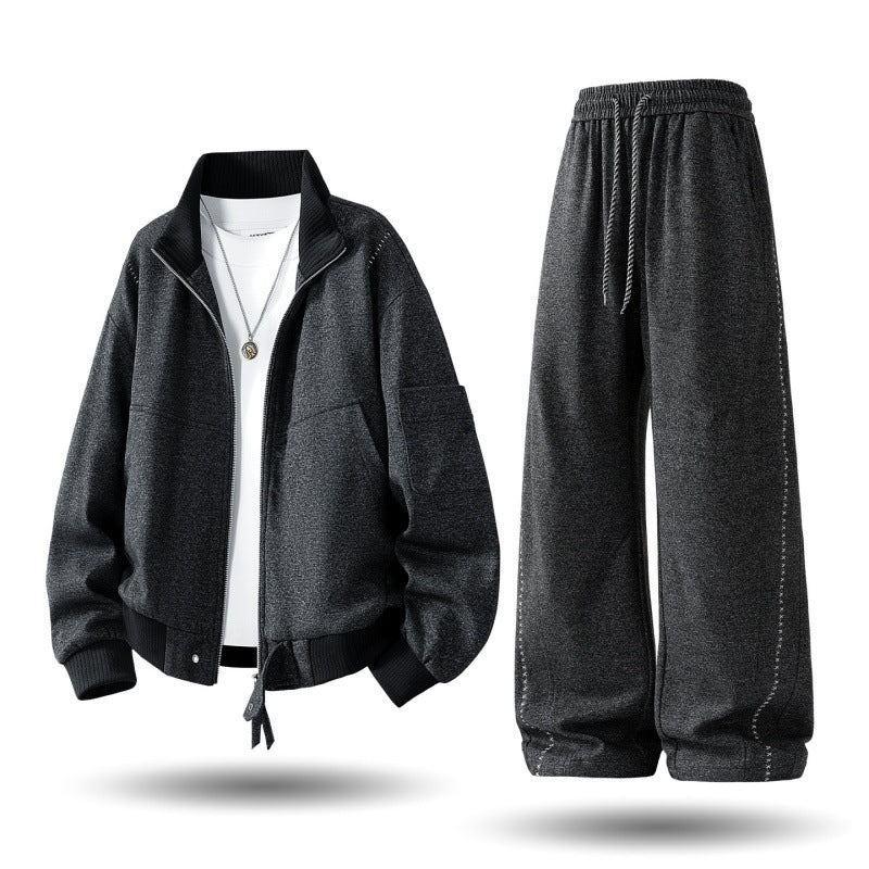 Herren komfortabler oversized Freizeit-Trainingsanzug mit Reißverschlussjacke und weiten Jogginghosen Drune