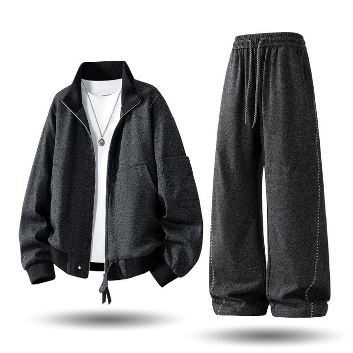 Herren komfortabler oversized Freizeit-Trainingsanzug mit Reißverschlussjacke und weiten Jogginghosen Drune
