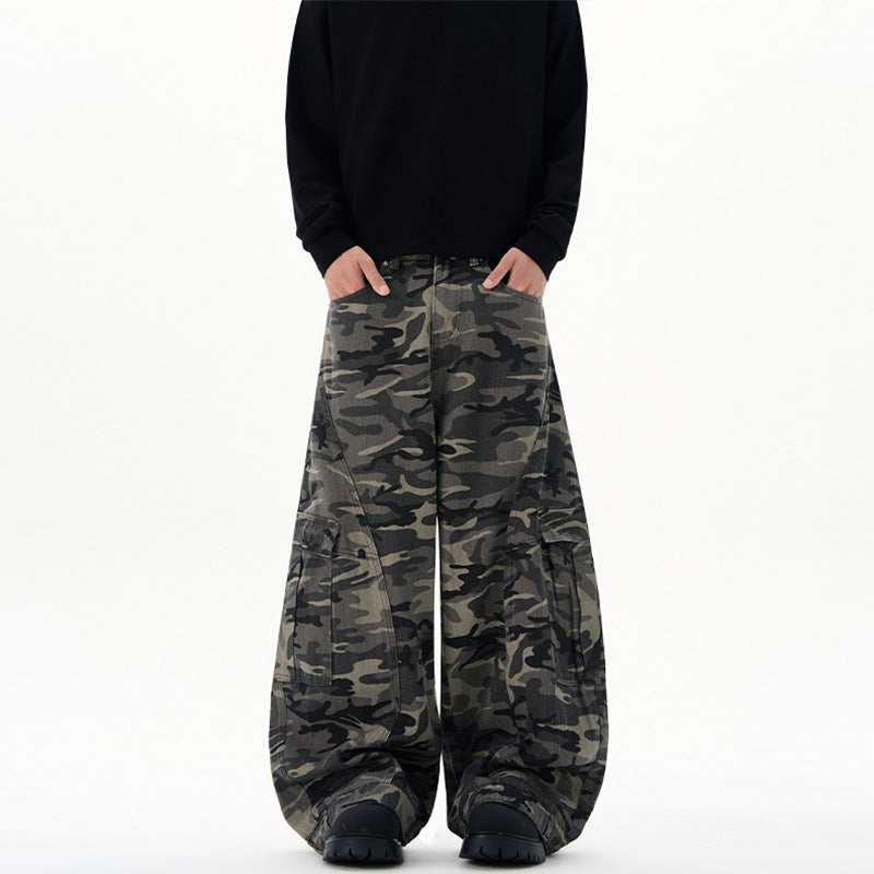 Herren Ultraweite Cargohhose im Baggy‑Cut mit tiefem Schritt Drune