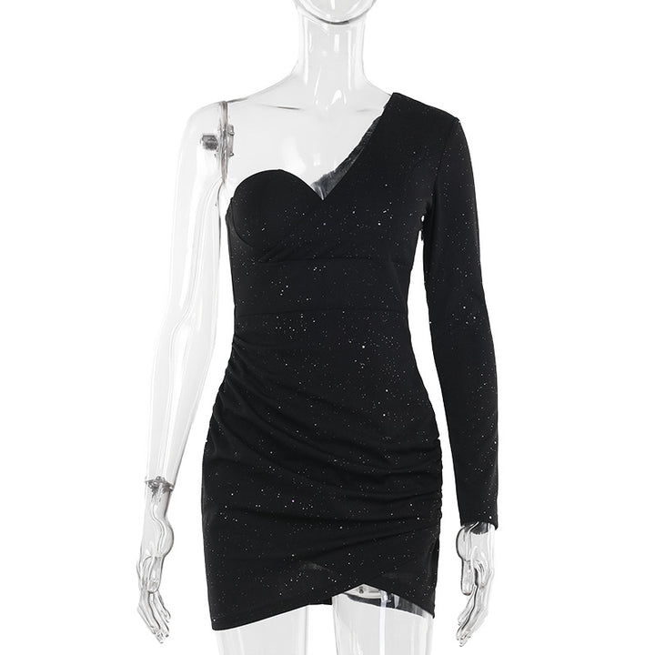 Damen Schickes Minikleid mit asymmetrischem Design und glitzernden Details Drune