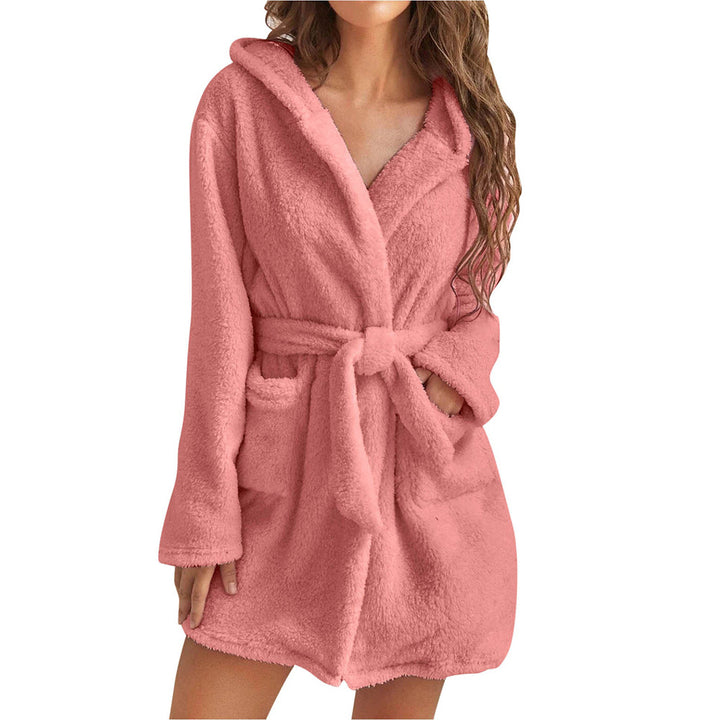 Damen Flauschiger Bademantel mit Kapuze Drune