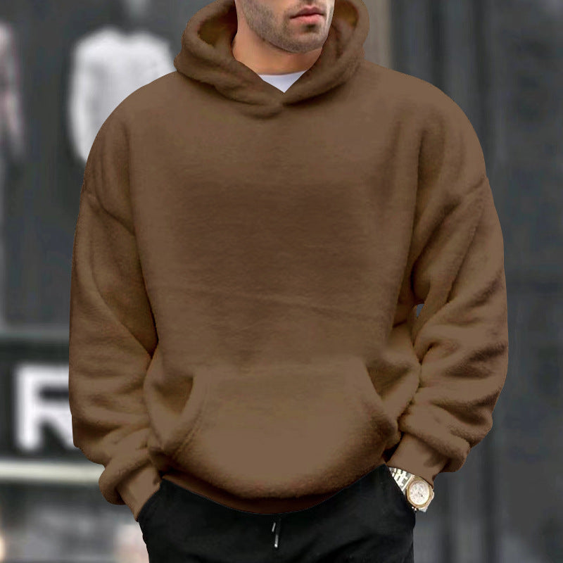 Herren Kuscheliger Oversize Kapuzenpullover aus Teddy-Fleece mit Kängurutasche Drune