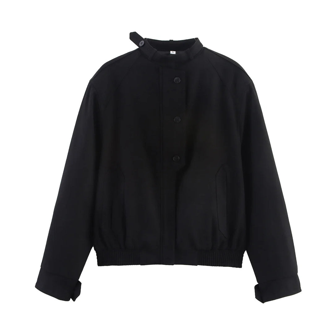 Damen nan minimalistischer Bomberblouson mit Stehkragenlasche, verdeckter Knopfleiste und elastischem Taillenbund Drune