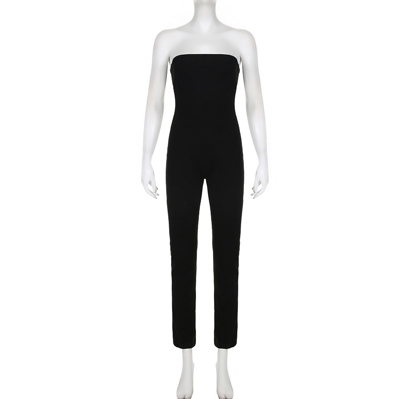 Damen langes Jumpsuit mit gerafftem Oberteil und weitem Bein Drune