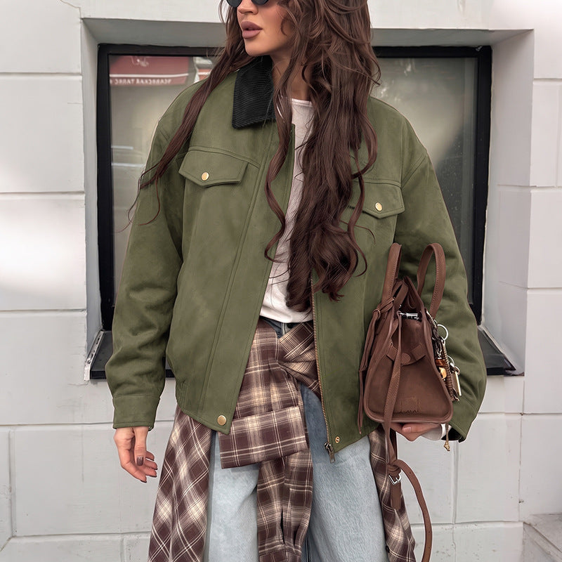 Damen Elegante Suede Jacke Drune