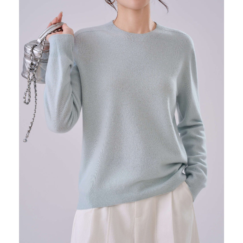 Damen Feiner Rundhals-Pullover aus Kaschmir-Mix mit gerippten Bündchen Drune