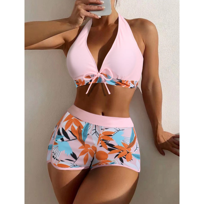 Damen Hochgeschlossen Bikini mit verspieltem Blumenmuster Drune