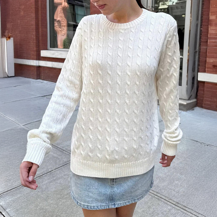 Damen nan grob gestrickter Zopfstrickpullover mit Rundhalsausschnitt, entspannter Oversize-Passform und gerippten Bündchen Drune