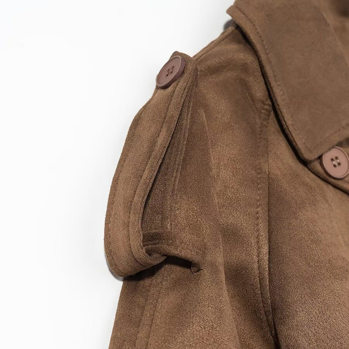 Damen Eleganter langer Taillentrenchcoat mit doppelreihiger Knopfleiste und ausgestelltem Saum Drune