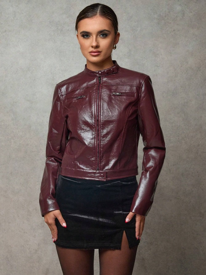Damen Kurze Kunstlederjacke mit asymmetrischem Schnitt Drune