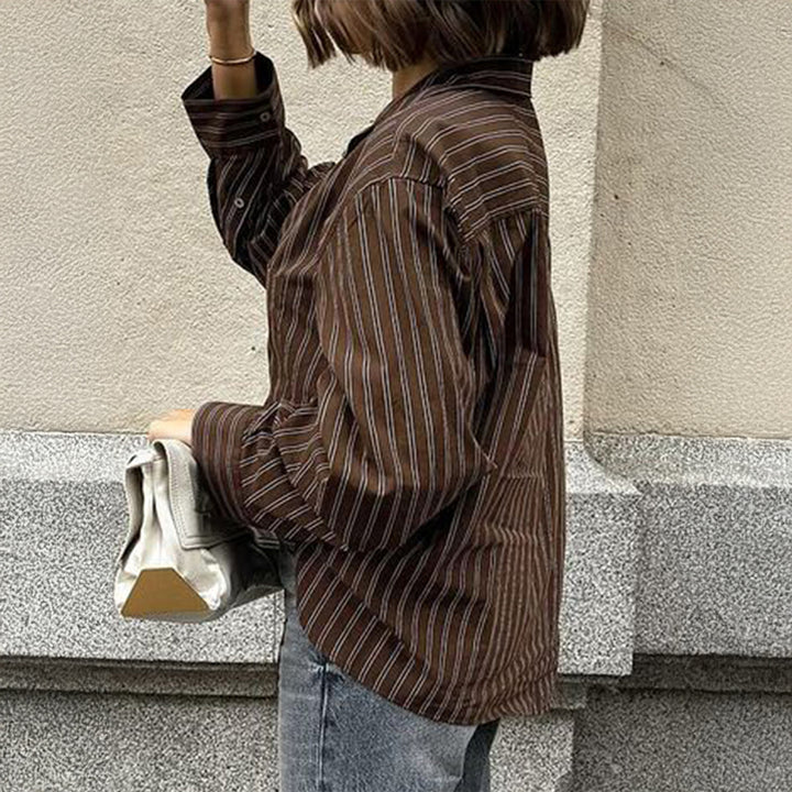 Damen nan lässiges Oversize-Hemd mit feinen Nadelstreifen, Hemdkragen und Brusttasche Drune